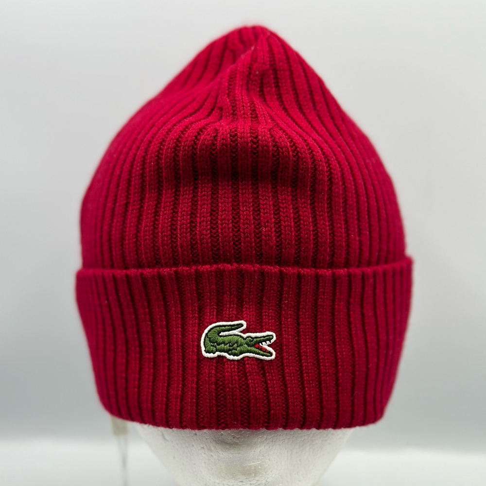 LACOSTE RIBBED WOOL BEANIE DARK RED RB3502